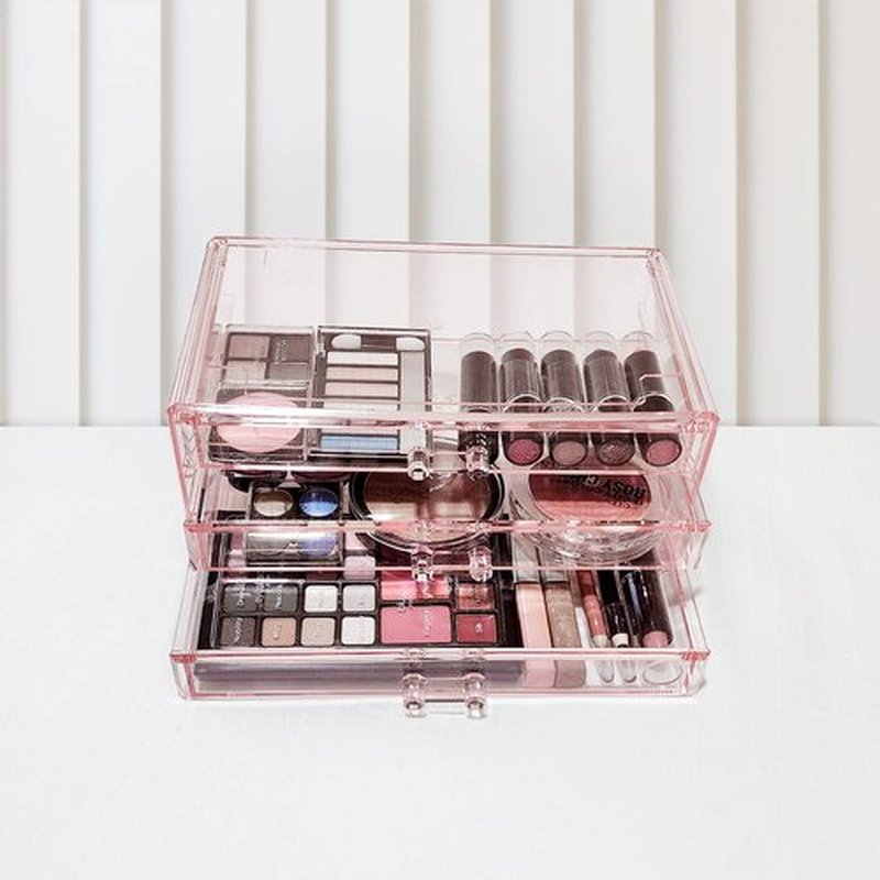 Ikee Design 3-Piece Set Pink Acrylic Drawer Storage Organizer, Ideal for Jewelry, Makeup, Home, and Office Storage,9.38 W x 5.38 D x 12.75 H in