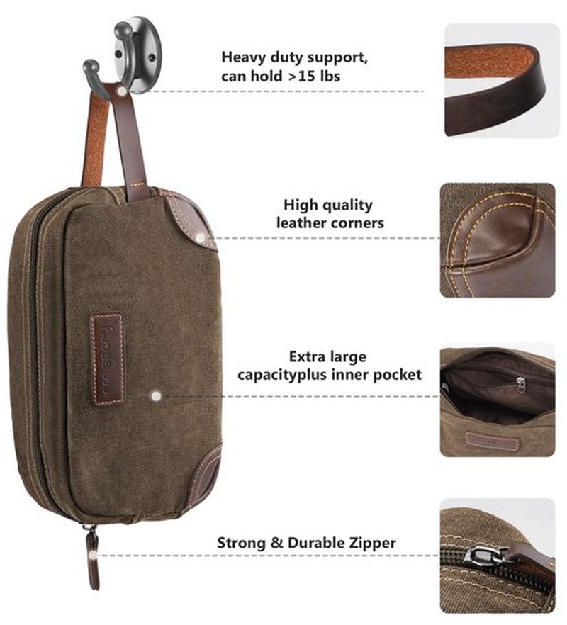 emissary Men's Toiletry Bag, Leather and Canvas Travel Toiletry Bag, Dopp Kit for Men, Travel Bathroom Bag Men's Shaving Kit, Travel Kit Small Bags for Men, Shaving Bag for Travel Accessories (Coffee)