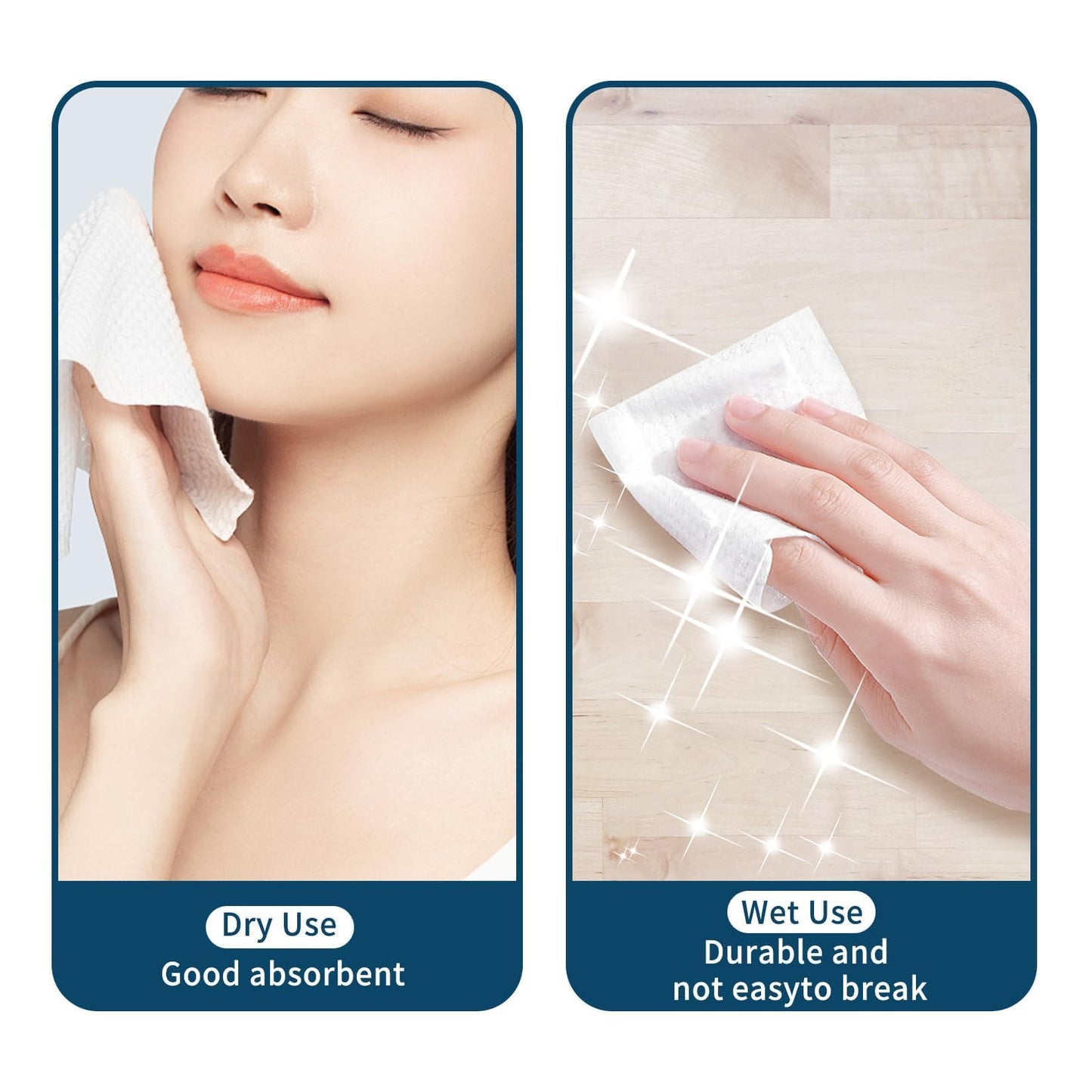 Individual Wrapped Disposable Face Towel - RAQEHO 50PCS (25 PK) Clean Dry Wipes Lint Free Face Towelettes Facial Washcloths Salon Makeup Cleansing Towels for Travel Camping Facial Make up Removal