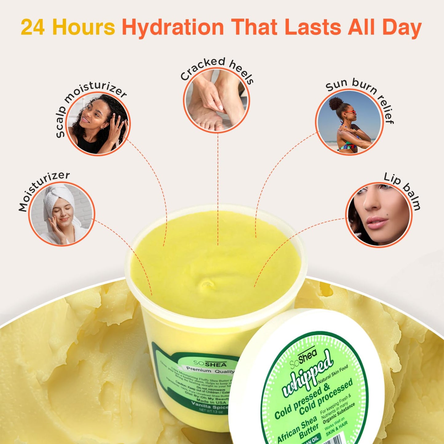 SoShea Whipped Shea Butter Vanilla Spice - Nourishes, Moisturizes & Renews | 100% African Pure Shea Butter | Cold-Pressed & Cold-Processed | No Dyes & Parabens | Vegan | 11.50oz / 326g