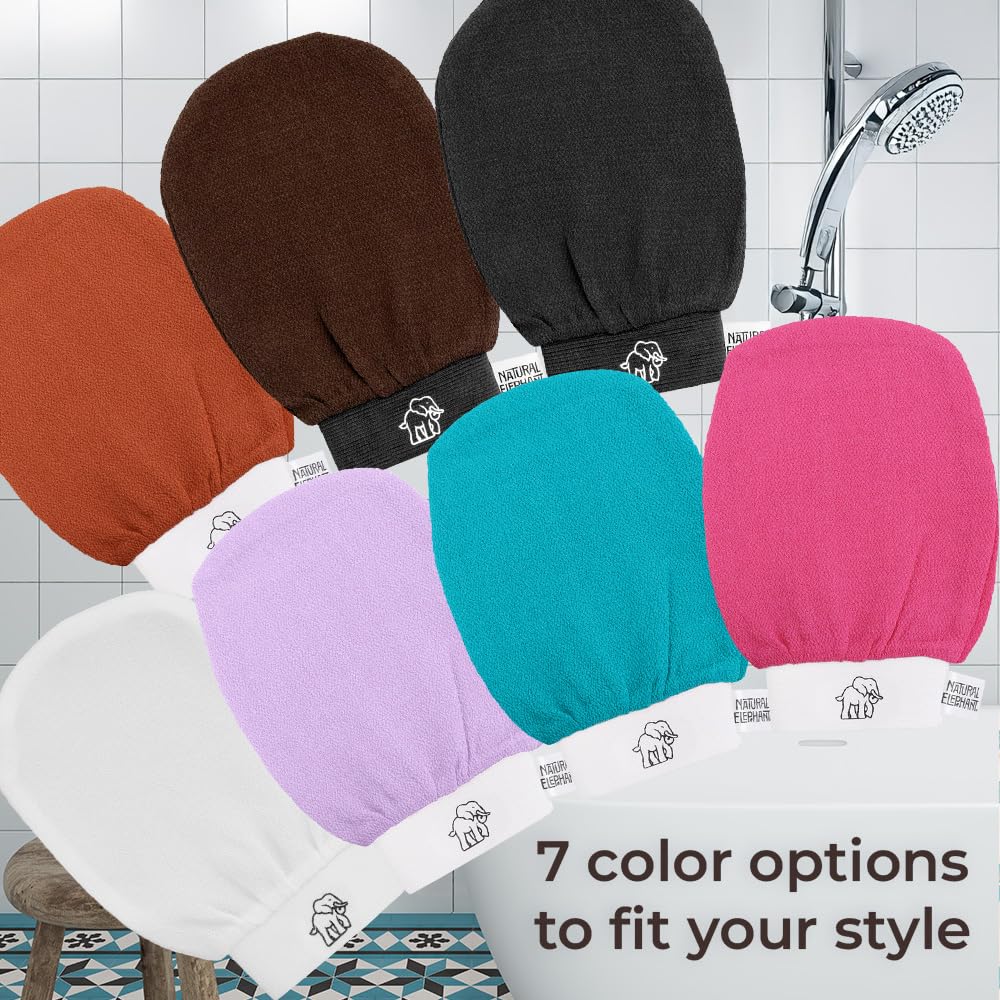Natural Elephant Exfoliating Hammam Glove | Authentic Moroccan Kessa Body Scrub Mitt for Spa-Quality Skin Renewal | Teal Waves 5 Pack