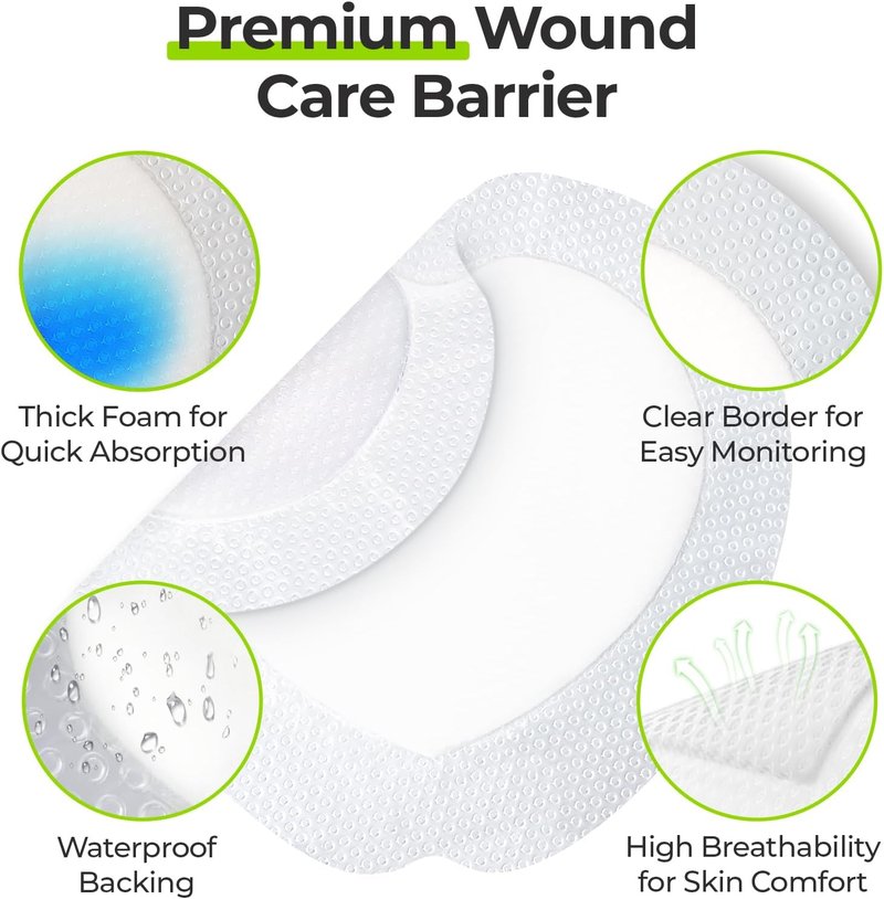 AUVON Sacral Silicone Foam Dressing - Waterproof & Breathable Wound Care | 7"x7", Box of 5 Pads