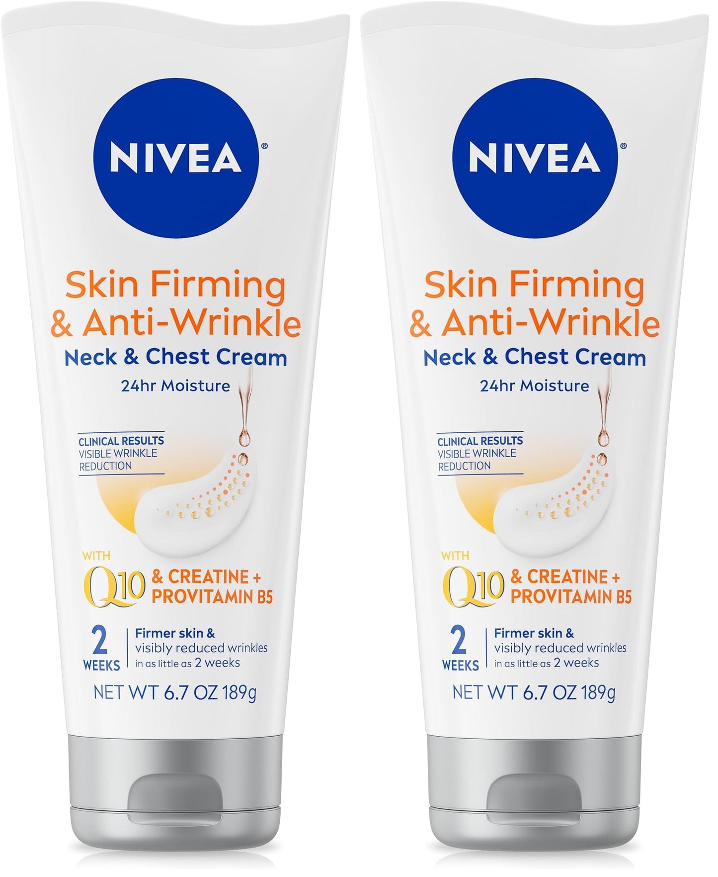 NIVEA Skin Firming & Anti Wrinkle Neck & Chest Cream with Coenzyme Q10,Creatine and Provitamin B5,Skin Firming Cream Reduces the Look of Fine Lines and Wrinkles,6.7 Oz Tube,(Pack of 2)