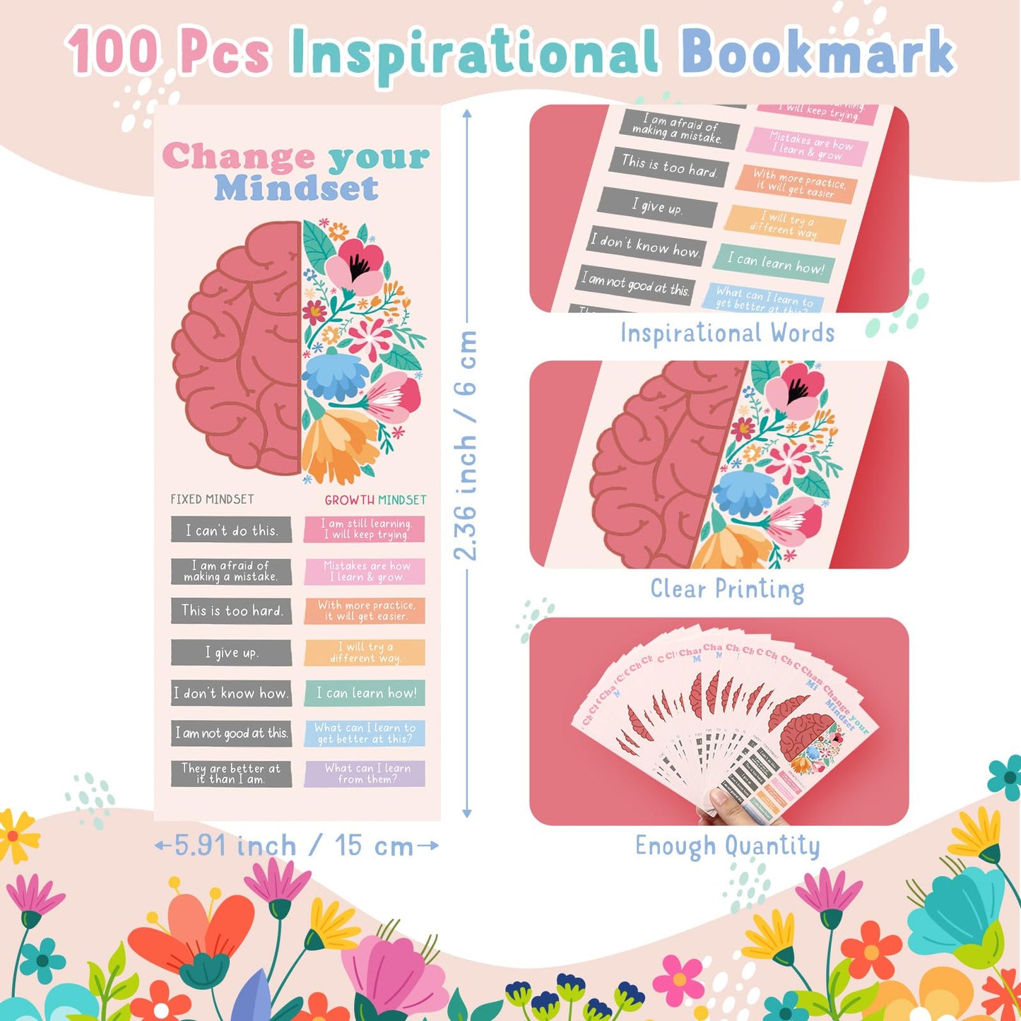TaoBary 100 Pcs Inspirational Bookmarks for Kids Classroom Students Bulk Back to School Gifts Paper Positive Motivational Encouraging Affirmation Card from Teacher Classroom