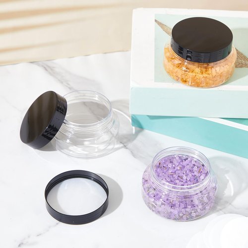 Tessco 24 Pack Plastic Jars with Lids Labels Plastic Containers Round Refillable Cosmetic Containers Empty Body Butter Jars Sugar Scrub Containers for Cosmetics (Clear,5 oz)