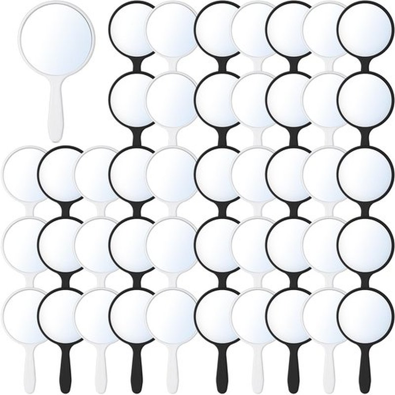 Jetec 50 Pcs Handheld Mirror with Handle, 3.94" L x 2.17" W, Small Portable Round Mirror Bulk for Kids Travel Makeup Classroom Camping Daily DIY Crafts (Black,White)