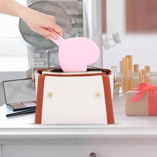Heart-Shaped Handheld Mirror with Handle, Portable Travel Makeup Hand Mirror Decorative Mini Heart Cosmetic Lash Mirror for Women Girls Valentine's Day (Pink)