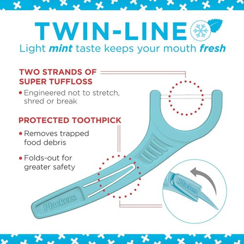 Plackers Twin-Line Dental Floss Picks, 75 Count (Pack of 4) & Micro Mint Dental Floss Picks with Travel Case, 12 Count (Color May Vary)