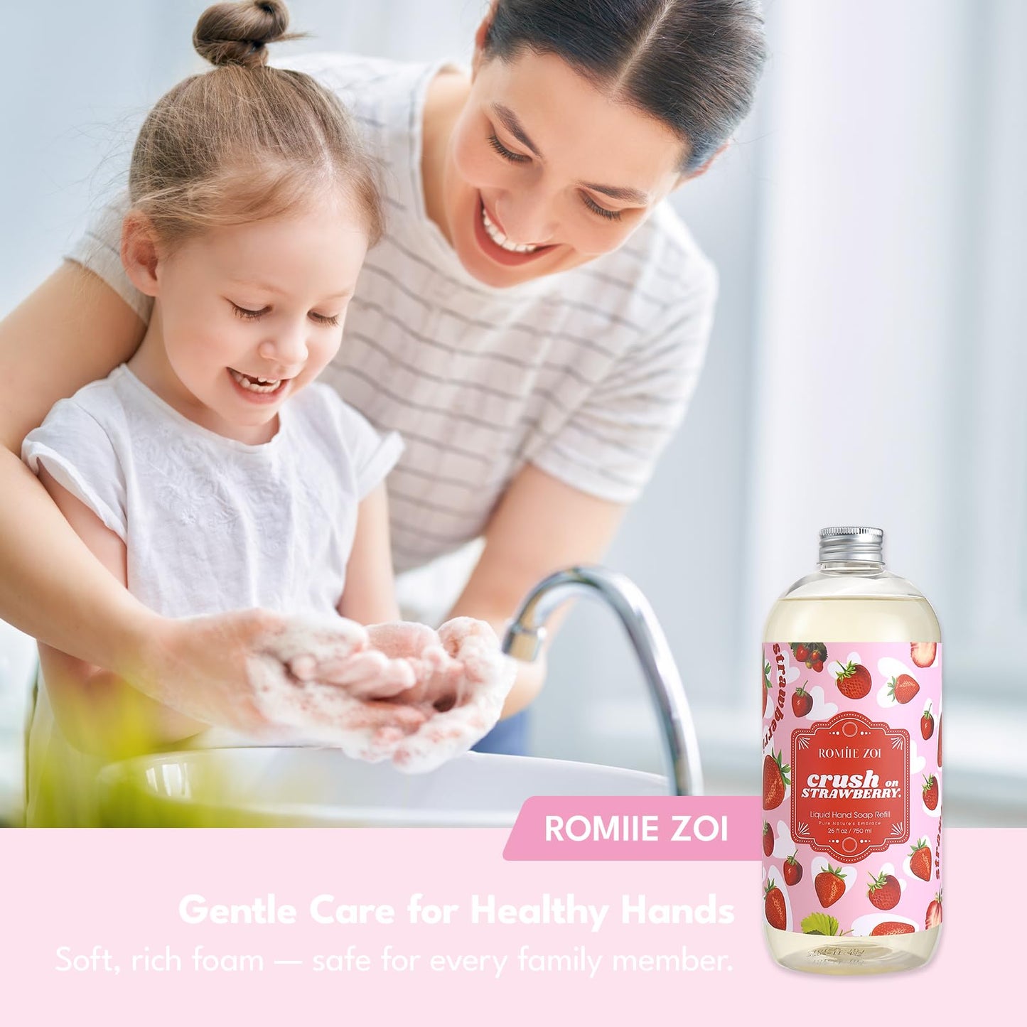 ROMIIE ZOI Hand Soap Refills Gift Set Strawberry Scent 3 x 26 Fl Oz Bottles, Plant-Based, Cruelty-Free, Gentle & Moisturizing Formula with Essential Oils for Bathroom & Kitchen Use