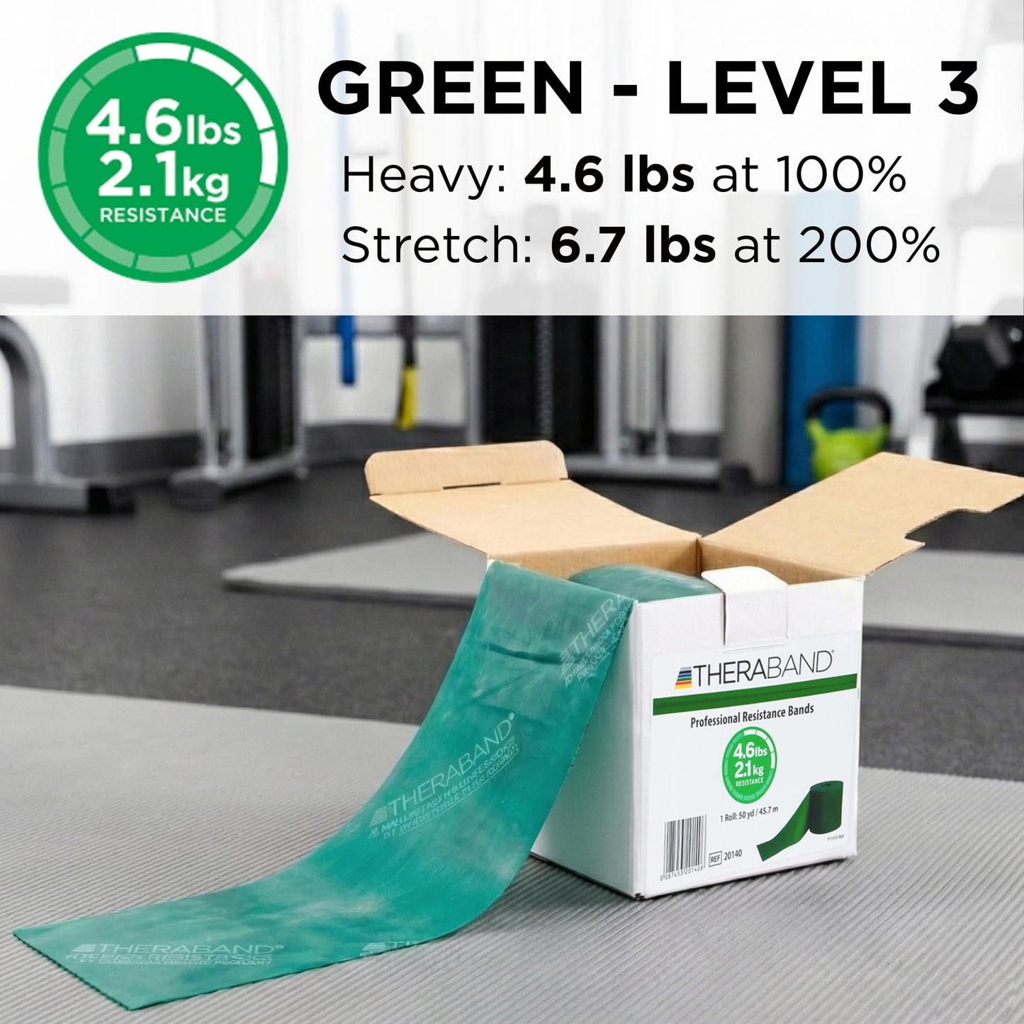 THERABAND Resistance Band 50 Yard Roll, Heavy Green Non-Latex Professional Elastic Bands For Upper & Lower Body Exercise, Physical Therapy, Pilates, & Rehab, Dispenser Box, Level 4