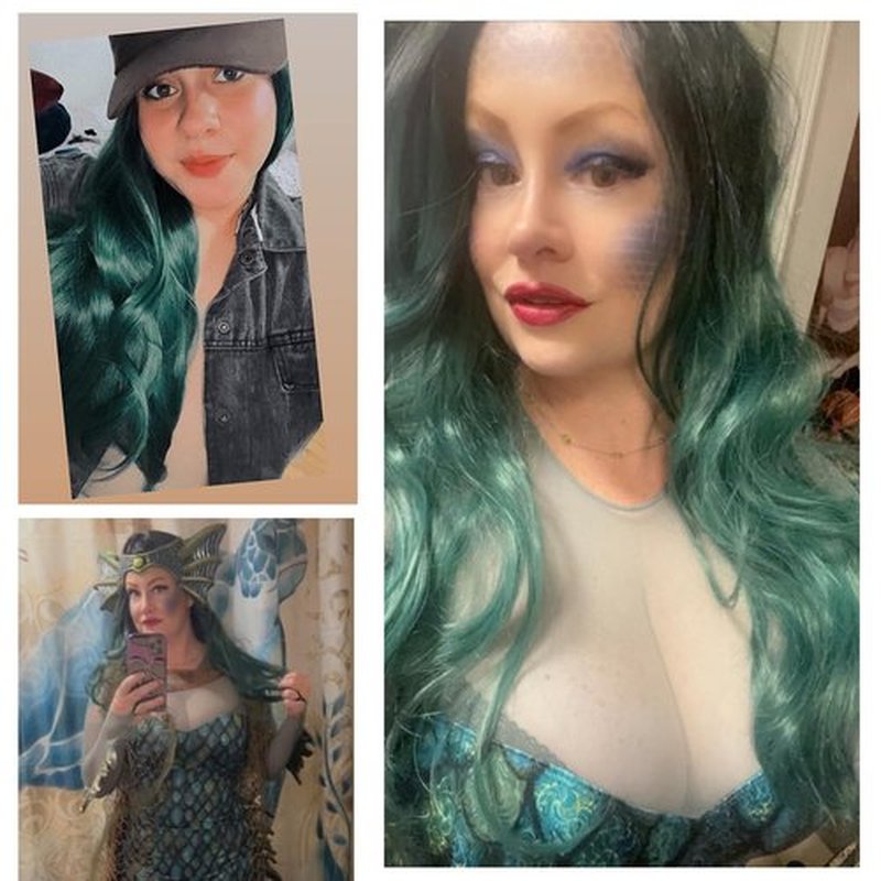 RightOn Green Wig Long Wavy Wigs for Women Ombre Dark Green Wigs Long Curly Wig Synthetic Wigs Dark Roots Green Hair for Cosplay Party and Halloween