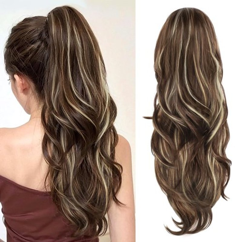 CHRSHN Ponytail Extension, 23 Inch Drawstring Ponytail Extension for Women Long Wavy Layered Pony Tails Hair Extensions Synthetic Clip in Ponytail Hairpiece for Women(8/24)