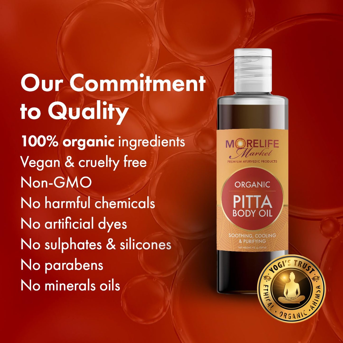 MoreLife Market Pitta Body Oil | Premium Ayurvedic Massage Oil with Organic Neem, Chamomile, Lavender & Cooling Herbs for Sensitive Skin | Soothing & Purifying Daily Ritual – 7 oz Bottle