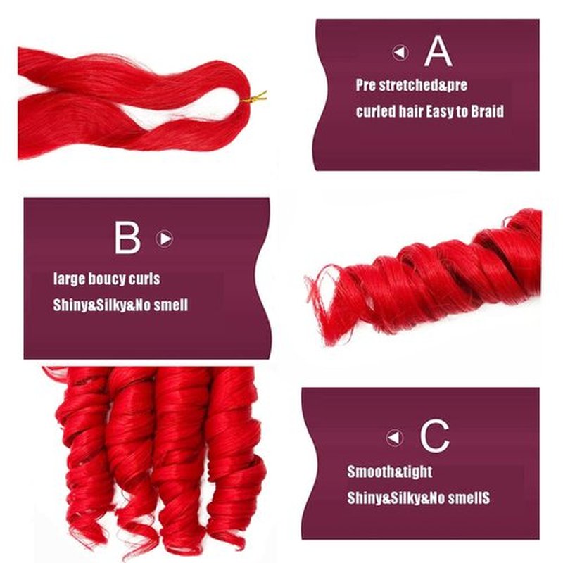 4 Packs French Curly Braiding Hair 24 Inch Loose Wave Spiral Curly Crochet Hair for Black Women Pre Stretched Braiding Hair with Curly Ends, red#