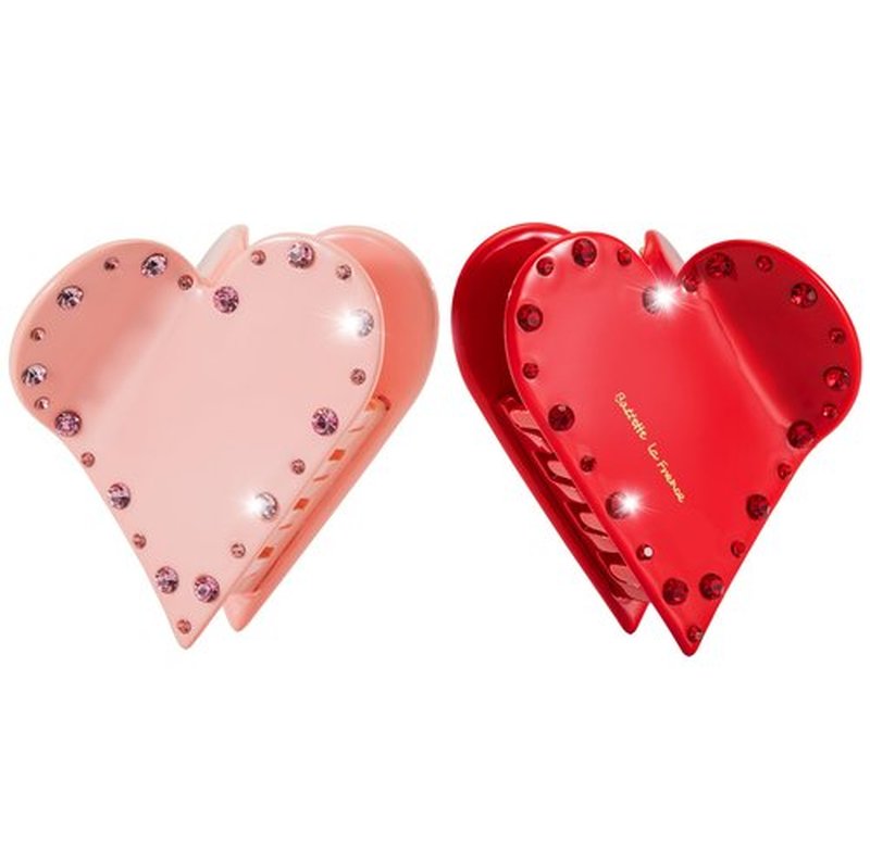 2PCS Heart Hair Clip,Rhinestone Heart Pink Red Hair Jaw Clips for Thin and Thick Hair, Women's Acrylic Hair Claw Clips Valentines Day hair Accessories Gifts Spring and Summer Hair Accessories
