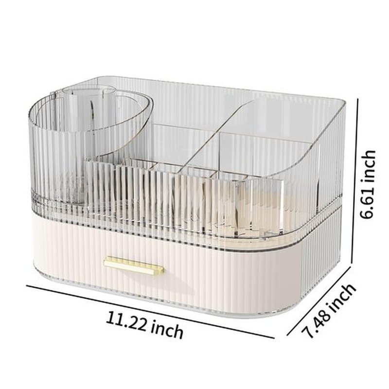 MIUOPUR Makeup Organizer with Rotating Makeup Brush Holder, Stackable Drawers for Bathroom Organizers and Storage, Make up Organizers for Vanity, Great for Cosmetics, skincare, Lipsticks -Cream