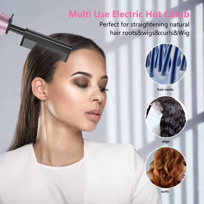 Dan Technology Double-Sided Teeth hot Comb,hot Comb Electric for Wigs,Travel Size Plug in hot Comb,500 Degree hot Comb Hair Straightener,Adjustable Temperature,60 min Shut Off