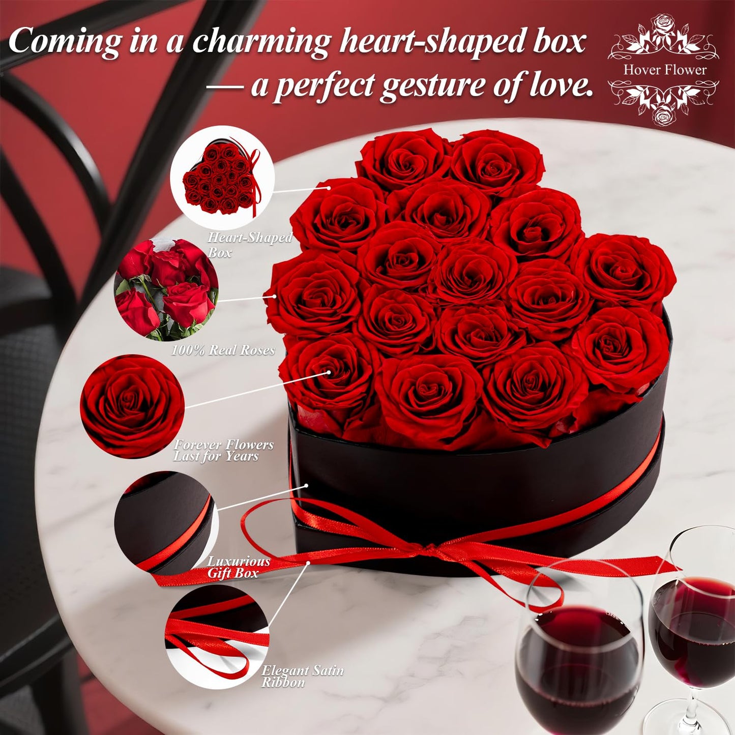 Hover Flower 27 Forever Preserved Flowers in a Box, Vanlentines Day Gifts for Her, Eternal Roses Flowers for Delivery Prime, Birthday Gifts for Women Mom Grandma Wife (Red)