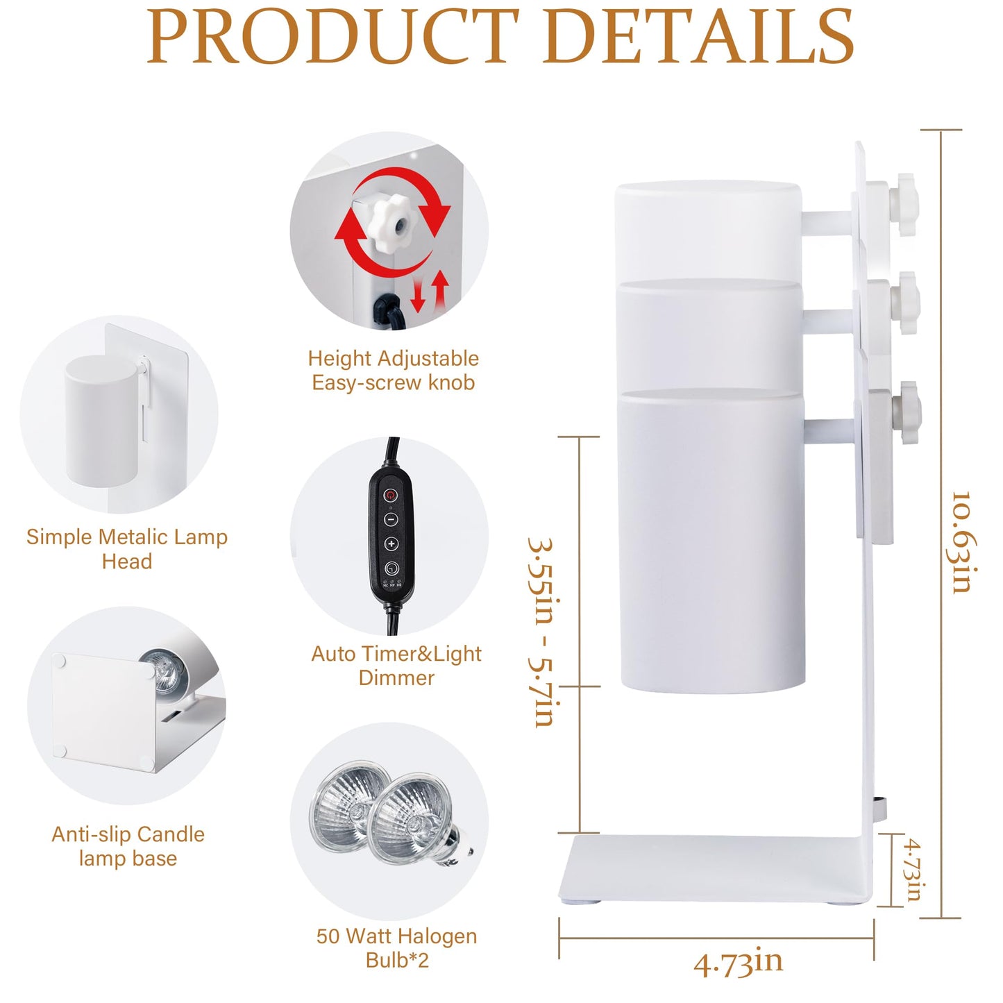 White Candle Warmer Lamp with Timer & Dimmable, Height Adjustable Flameless Candle Warmer for Jar Candles, 2 Bulbs Included, Gifts for Mom, House Warming New Home Bedroom Decor