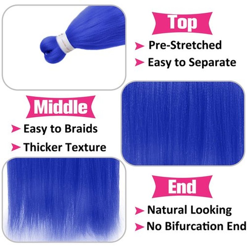 Unionbeauty 30 Inch Pre Stretched Braiding Hair 2 Packs Blue Braiding Hair for Goddess Box Braids Hot Water Setting Easy Braid Yaki Texture EZ Braids Synthetic Hair Extensions Crochet Bradids (blue#)