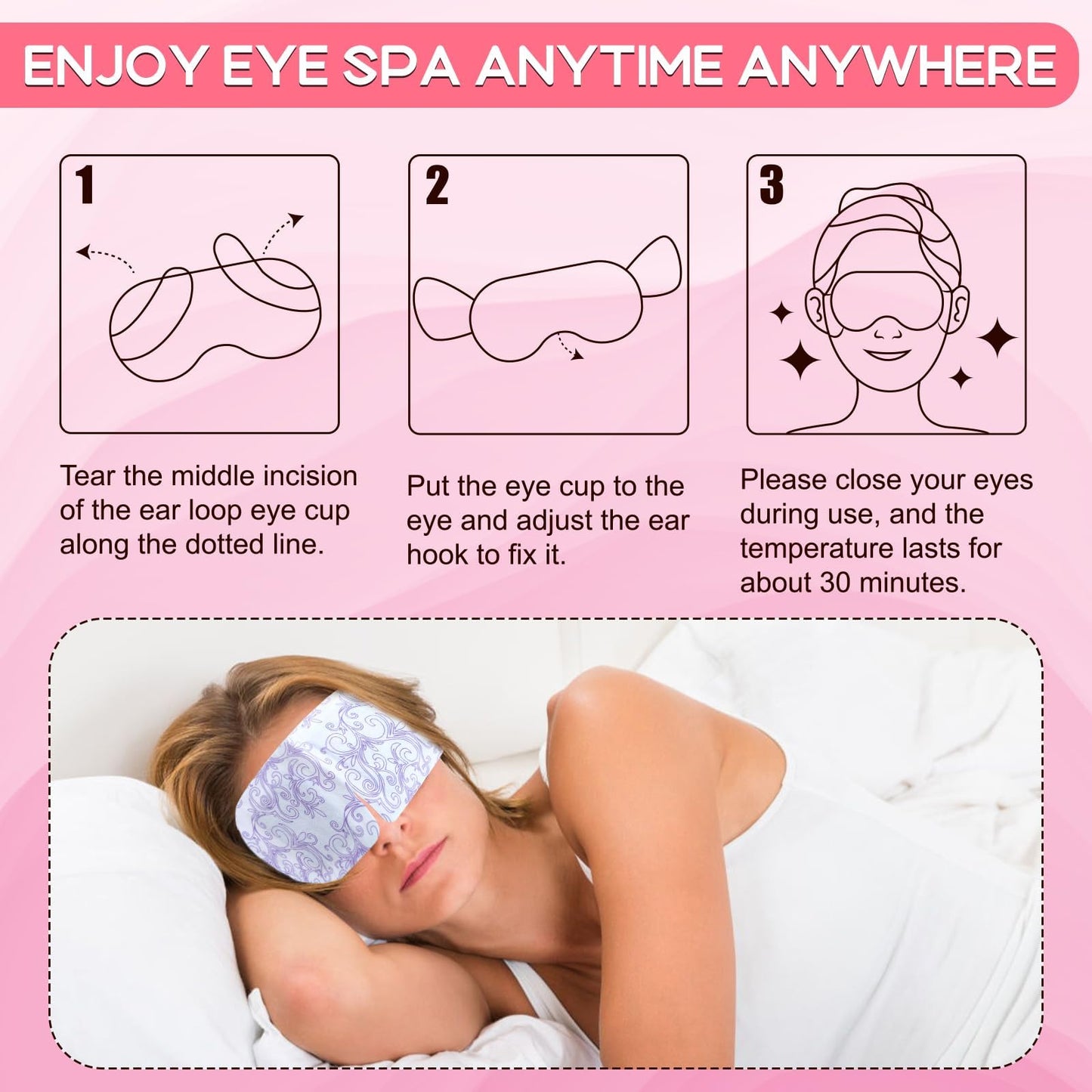 XPCARE 24 Pack Steam Eye Masks for Dry Eyes, SPA Warm Sleep Eye Mask, Disposable Heated Eye Mask for Dark Circles, Puffy Eyes, Relief Stress Eye Fatigue(Rose)