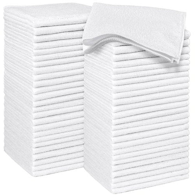 HOMEXCEL Microfiber Washcloths Towel Pack of 50, 12" x 12" Highly Absorbent and Soft Face Towels Wash Cloths for Bathroom, Gym, Hotel and Spa, Fast Drying Multi-Purpose Cleaning Cloth, White