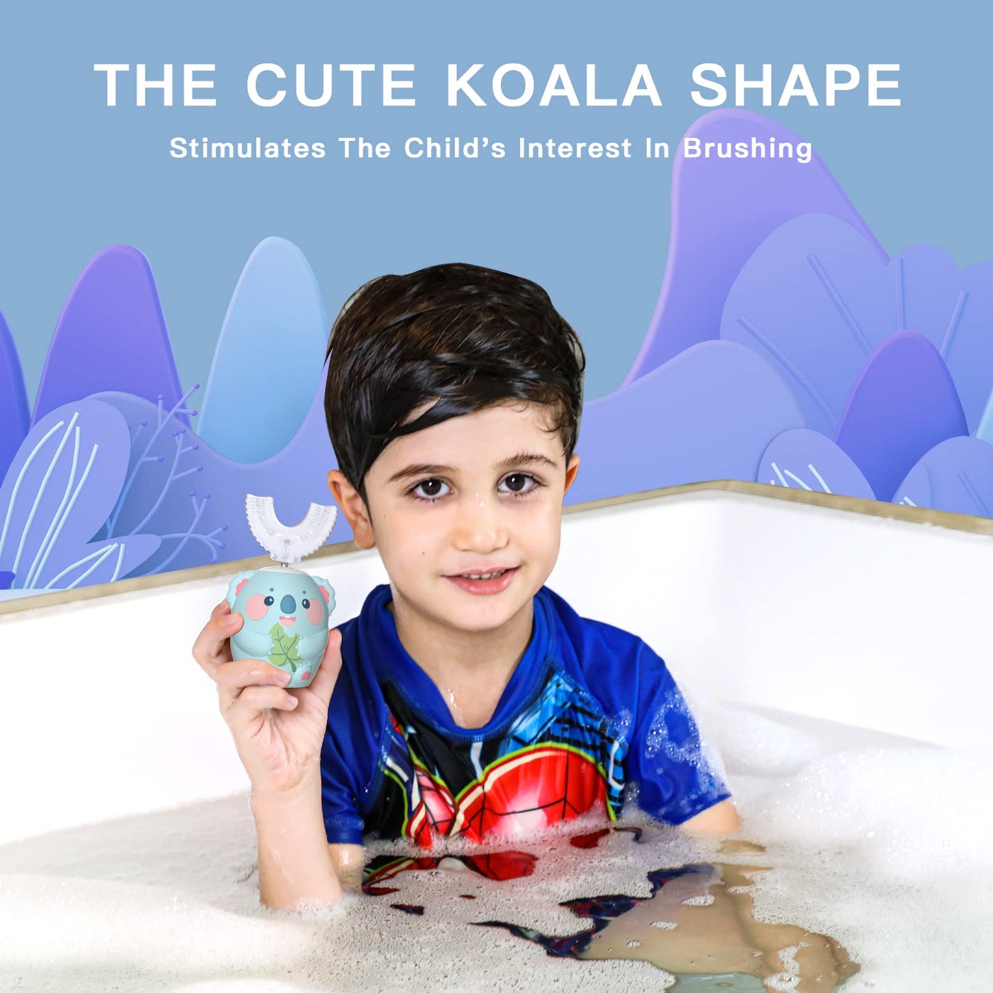 ELOTAME Cartoon Kids U Shaped Electric Toothbrush with 4 Brush Heads,Full Mouth 360-Degree Cleaning Sonic Automatic Toothbrush with IPX7 Waterproof (8-15 Age Blue Koala witht Cup)