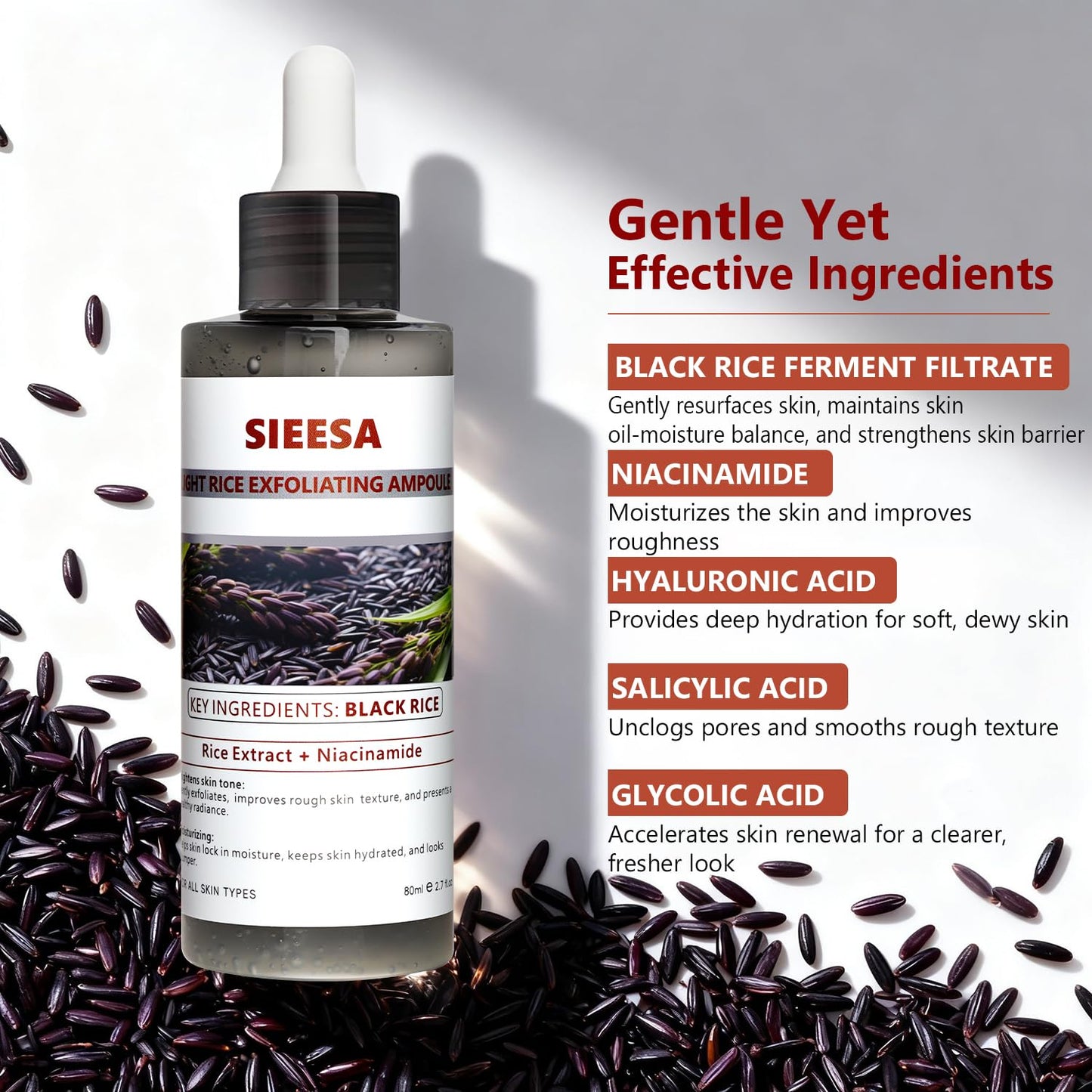 Peel Shot Glow Black Rice Peeling Ampoule,Niacinamide,Salicylic Acid Lessens Blackhead Appearance, Hyaluronic Acid Locks Moisture,Supports Skin Barrier, For Various Skins (2.7 fl oz)