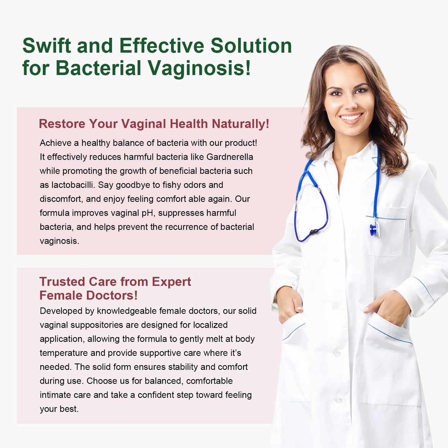 Nahid Bacterial Vaginosis Symptom Suppositories | Targeting Discharge, Odor, Itching, and Irritation | Supports Vaginal Microbiota Balance | 12 Inserts