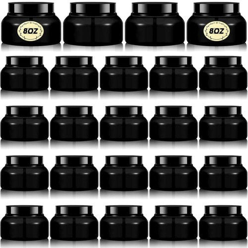 Tessco 24 Pack Plastic Jars with Lids Labels Plastic Containers Round Refillable Cosmetic Containers Empty Body Butter Jars Sugar Scrub Containers for Cosmetics (Black,8 oz)