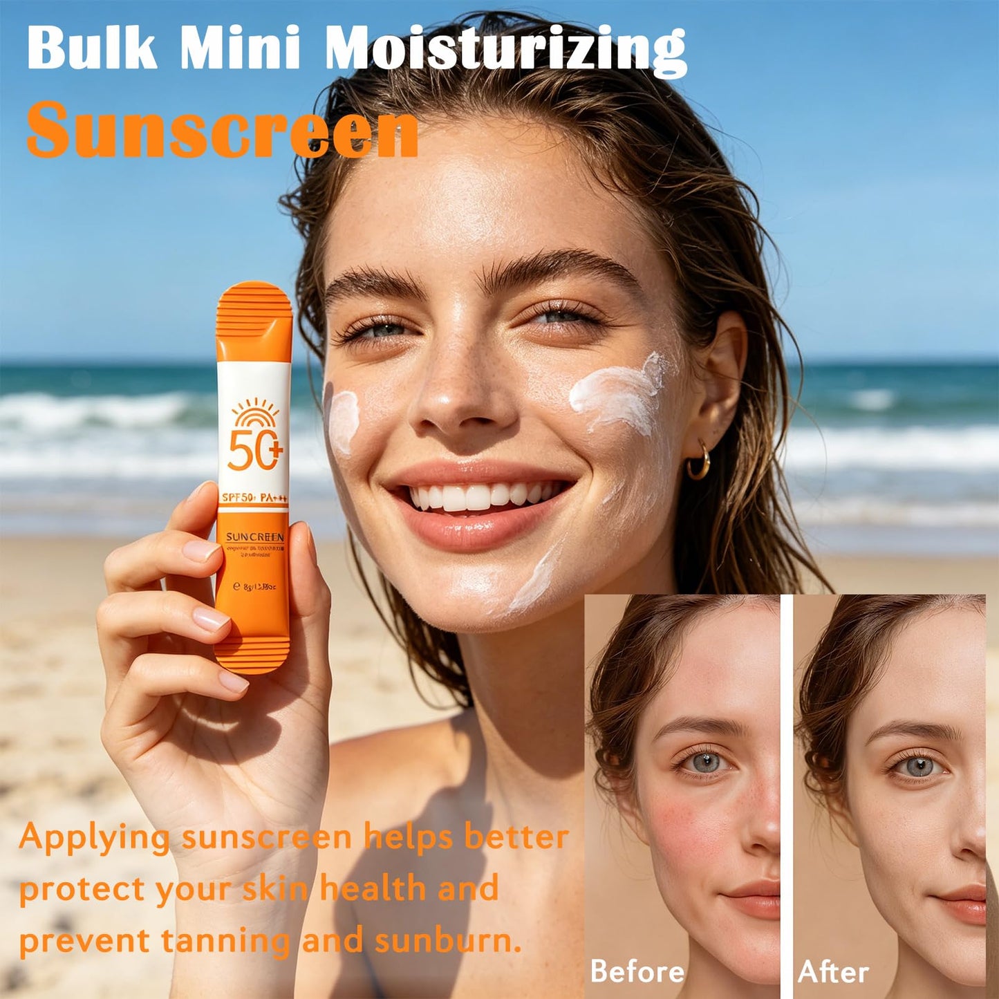 15 Pcs Travel Size Sunscreen, SPF 50, Mini Moisturizing Sunscreen Bulk for Face and Body, Lightweight & Non-Greasy, Sweat-resistant, Travel Size for Summer Beach Vacation, 0.28 OZ/Pack