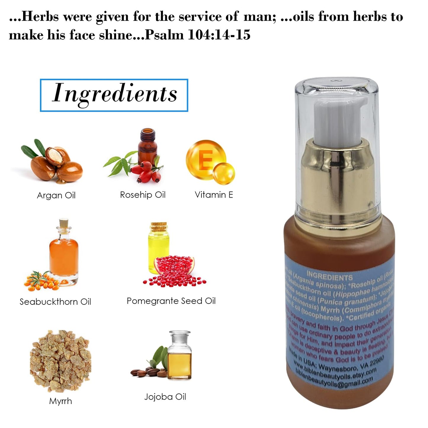 BIBLE N Beautyoils Queen Esther Myrrh Beauty Face Oil, Myrrh-Infused Skincare Essential Oils, Rosehip, Argan, Seabuckthorn, Pomegranate Seed Face Oil for Radiant Skin, 1.0 Fl Oz (Natural Nutty)