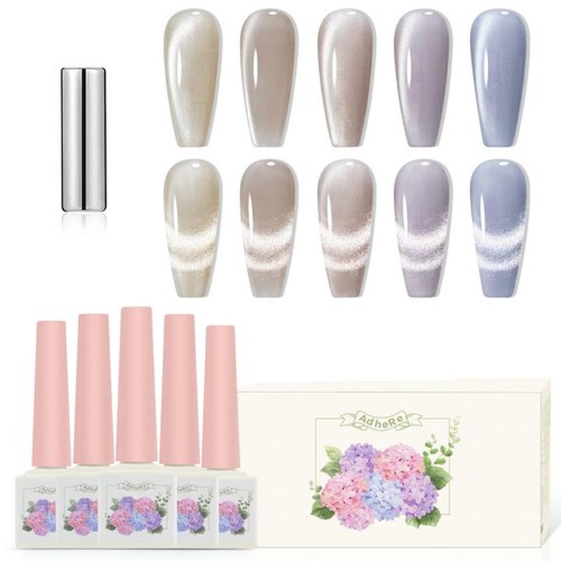 ADHERE 12 ml 5 Colors Cat Eye Gel Nail Polish Set with Magnet for Holographic Cat Eye, High Gloss Gel Polish for Nail Salon Gel Manicure and Nail Art DIY at Home