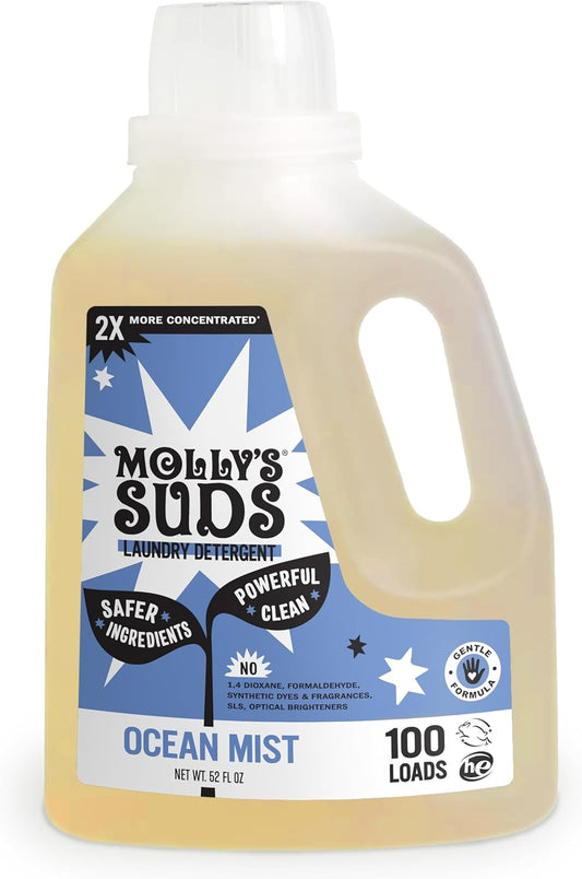 Molly's Suds Liquid Laundry Detergent - Sensitive Skin Formula | 2x Concentrated HE | Ocean Mist - 100 Loads