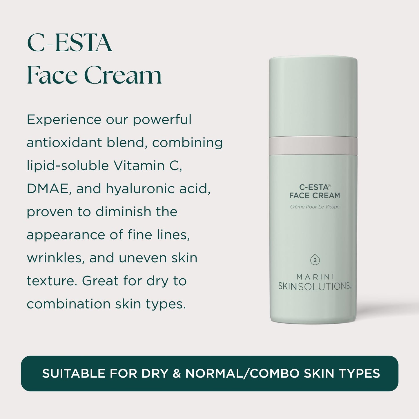Marini SkinSolutions C-ESTA Face Cream - Lifts, Firms & Protects with Vitamin C, DMAE & Hyaluronic Acid - Dry to Combination Skin Types - Made in the USA - 1 oz