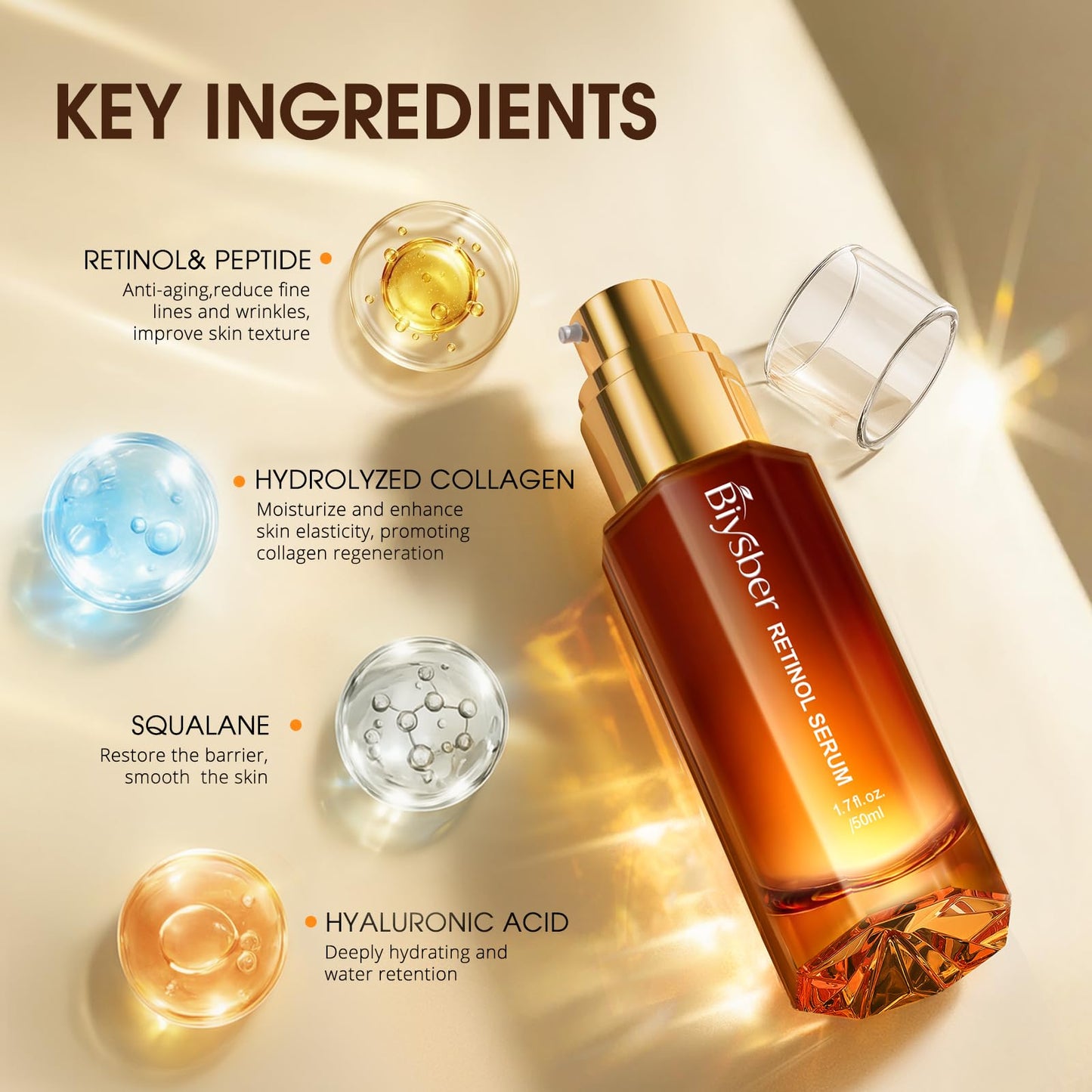 Retinol Collagen Serum for Face: Anti Aging &Anti Wrinkle Repair Peptide Serum with Hyaluronic Acid Hydration Booster-Day/Night Facial Firming Neck Skin Care for Women/Men(1.70 Fl Oz)