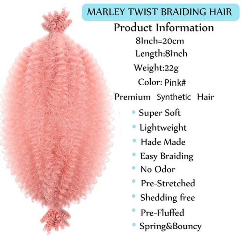 8 Packs Springy Afro Twist Hair Pink Marley Twist Braiding Hair 8 Inch Kinky Twist Hair Short Marley Hair Wrapping Hair for Soft Locs Passion Hair Extensions