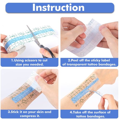 Tattoo Aftercare Waterproof Bandage (2 in x10.9 yd Roll) Second Skin Wound Healing Protective Skin Adhesive Bandages Transparent Dressing Bandages Tattoo Supplies