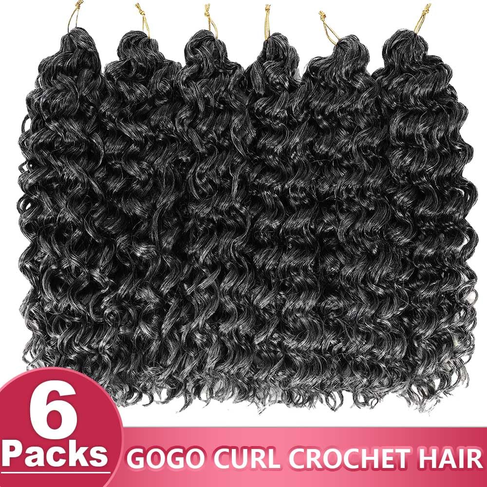 GoGo Curl Crochet Hair 18Inch 6Packs Gogo Curls Crochet Synthetic Braiding Hair Curl Crotchet Hair for Black Women (18 Inch (Pack of 6), 1B/Grey)