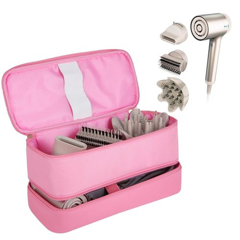 GENCAM Double-Layer Airwrap Travel Case for Shark Flexstyle, Carrying Case for Shark 430/440 Flexstyle, Travel Bag for Shark Flexstyle/Dyson Airwrap Styler and Attachments (rose red)