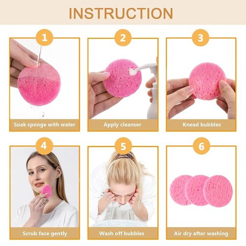 50-Count Compressed Natural Facial Sponges for Face Cleansing, Reusable Cosmetic Sponge, Used for Exfoliating and Makeup Removal With Clear Plastic Storage Jar (Colourful, 50pcs）