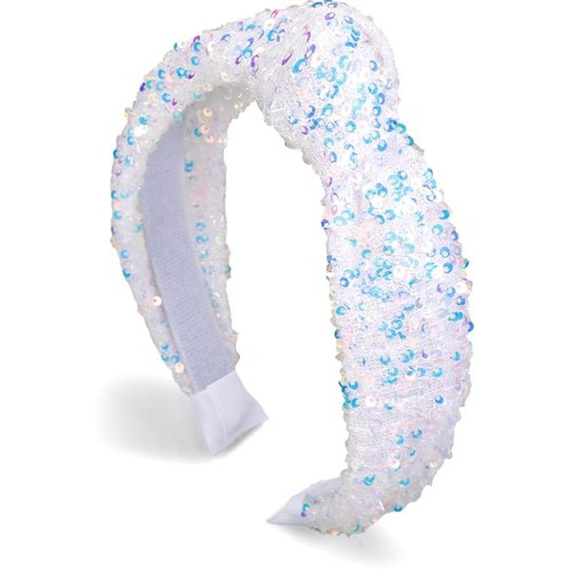 Headband for Girls Fancy Sequin Knotted Girls Headband, Cute Hair Accessories for Girls Birthday Girl Headband, White Head Bands for Girls Hair Kids Stocking Stuffers