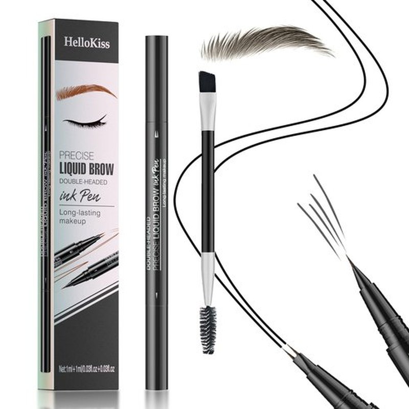 Eyebrow enf, Curved Microblading Eyebrow Pencil, 2-in-1 Dual-Ended Natural Brow Eyebrow Pen with Micro-Fork-Tip and Precise Brush-Tip, Waterproof Long-Lasting Microblading Eyebrow Pen, Black Brown