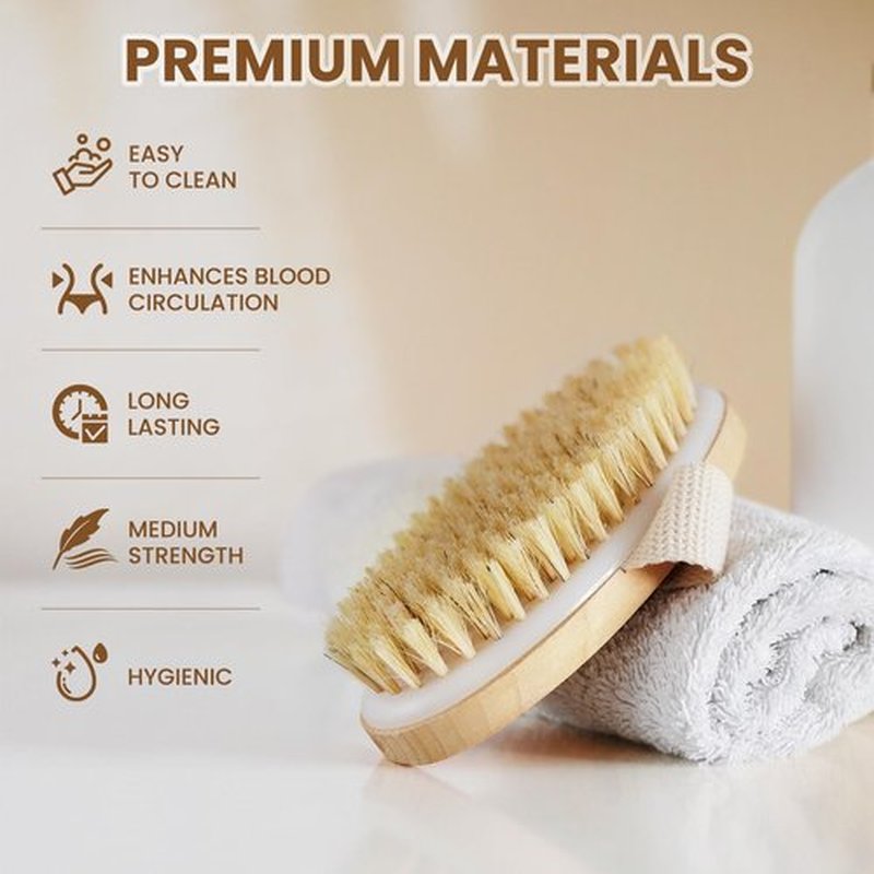 POPCHOSE Dry Brushing Body Brush, Dry Brush for Body, Natural Bristle Dry Skin Exfoliating Brush Body Scrub for Flawless Skin, Cellulite Reduction, Lymphatic Drainage and Blood Circulation Improvement