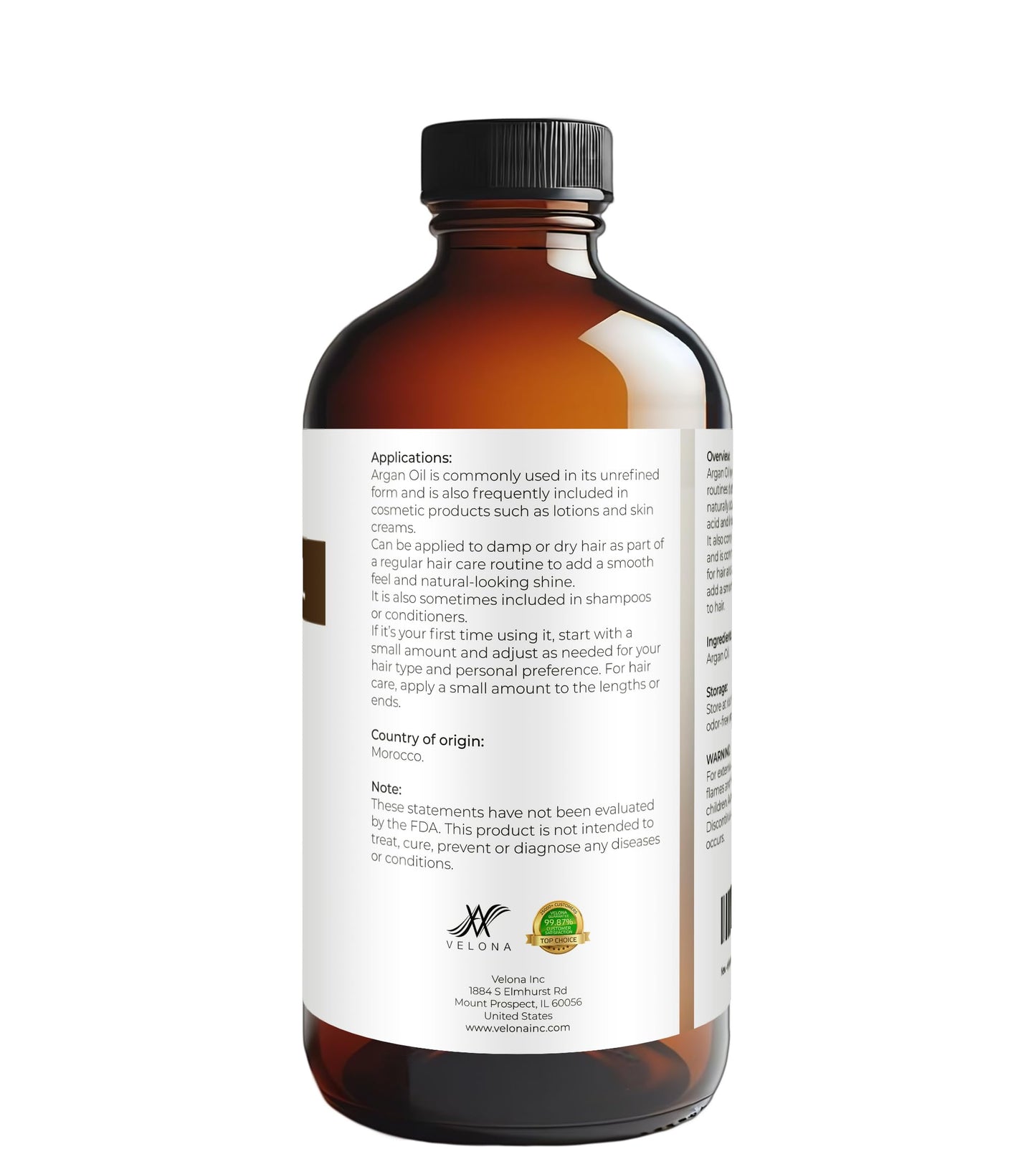 velona Argan Oil - 16 Fl Oz in Glass Bottle | 100% Pure and Natural | Morocco Oil | Skin, Body and Face Care | Nails Protector | Unrefined, Cold Pressed | Cap Kit