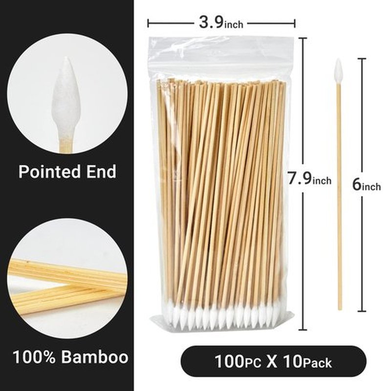 600PCS 6'' Lint Free Pointed Long Cotton Swabs - Pure Cotton Tips Gun Cleaning Swabs with Durable Stem, Also fit Makeup, Pet Care, Electronic, Household, Boxed