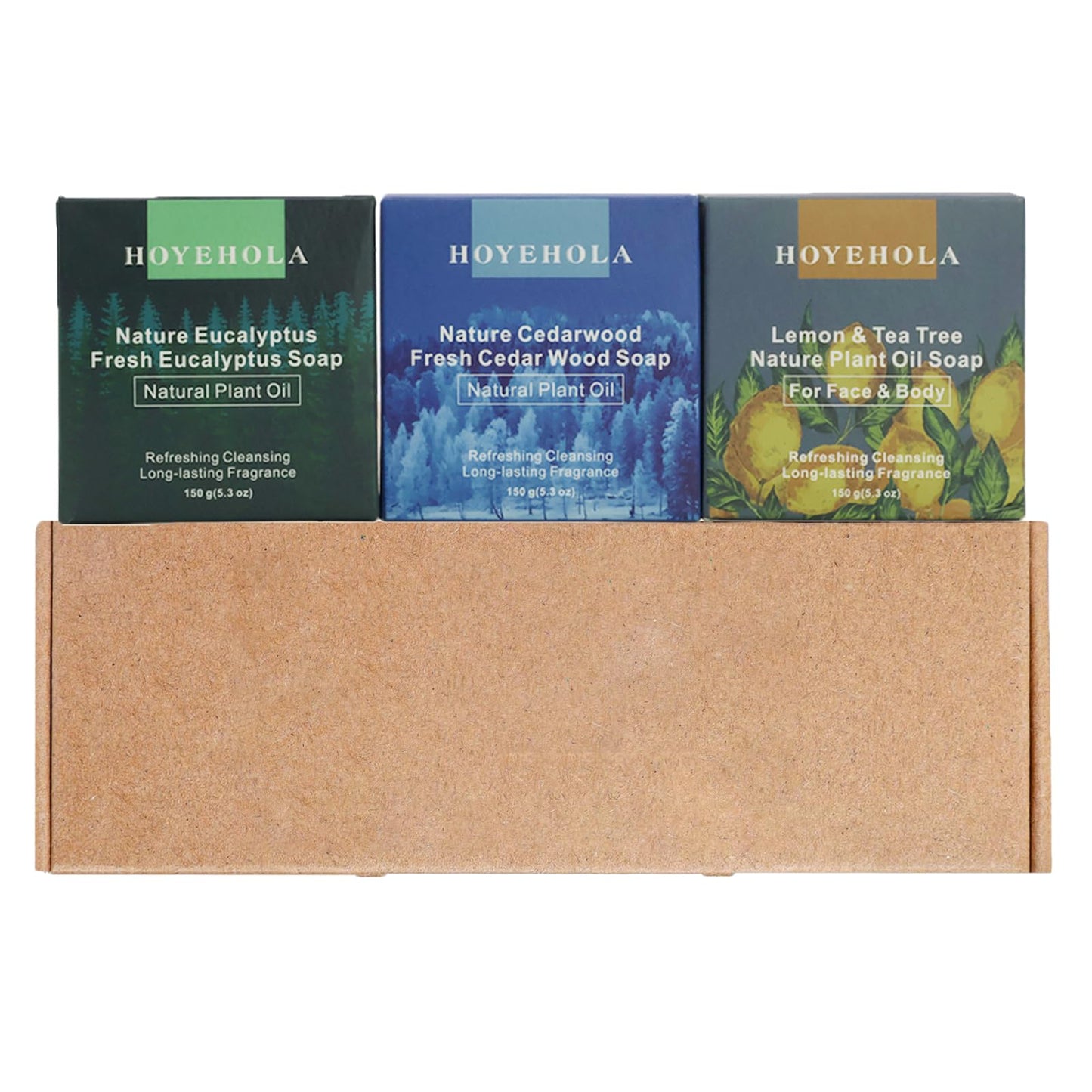 HOYEHOLA 3Pcs Natural Soap Bars for Bath Wash - Fresh Plant Essential Oils Eucalyptus, Cedarwood, Lemon Soap Bars for All Skin Type