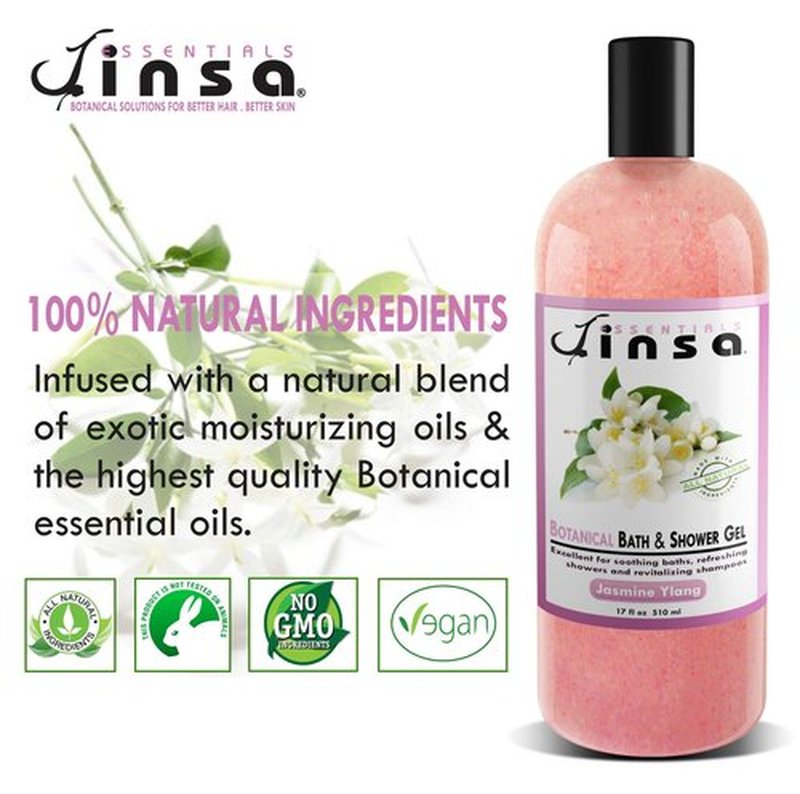 JINSA ESSENTIALS Botanical Bath and Shower Gel with Essential Oils, Skin Nourishing Cleanser for Luxurious Bathing Experience (Jasmine Ylang)
