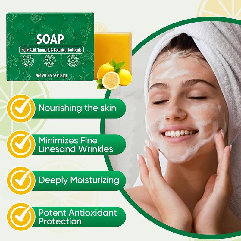 Turmeric Lemon Soap Bar - 2PCS Nourishing & Clarifying for Facial & Body Skin | Ideal for Dry & Oily Skin