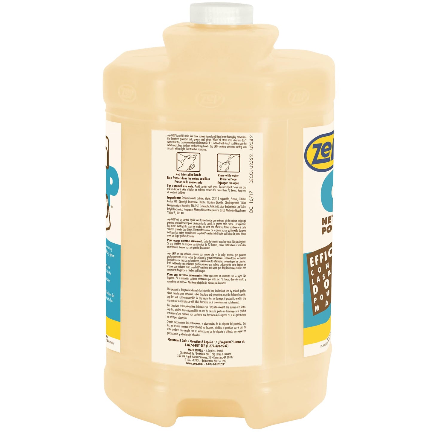 Zep Grip Industrial Pumice Hand Cleaner - 1 Gallon, (Case of 4) 308524 - Heavy Duty Degreaser. Contains Aloe Vera For Soft Smooth Finish